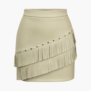 MICAS Solid Fringe Studded Mini Skirt Tan Sz L Southwest Cow Girl Effortless‎